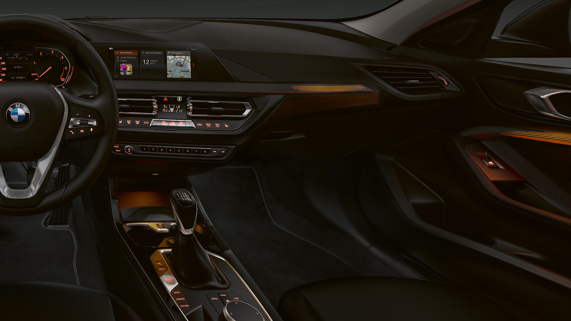 Završni elementi unutrašnjih ukrasnih lajsni „Illuminated Berlin“. BMW serije 1 Model Advantage, završni elementi unutrašnjih ukrasnih lajsni „Illuminated Berlin“.