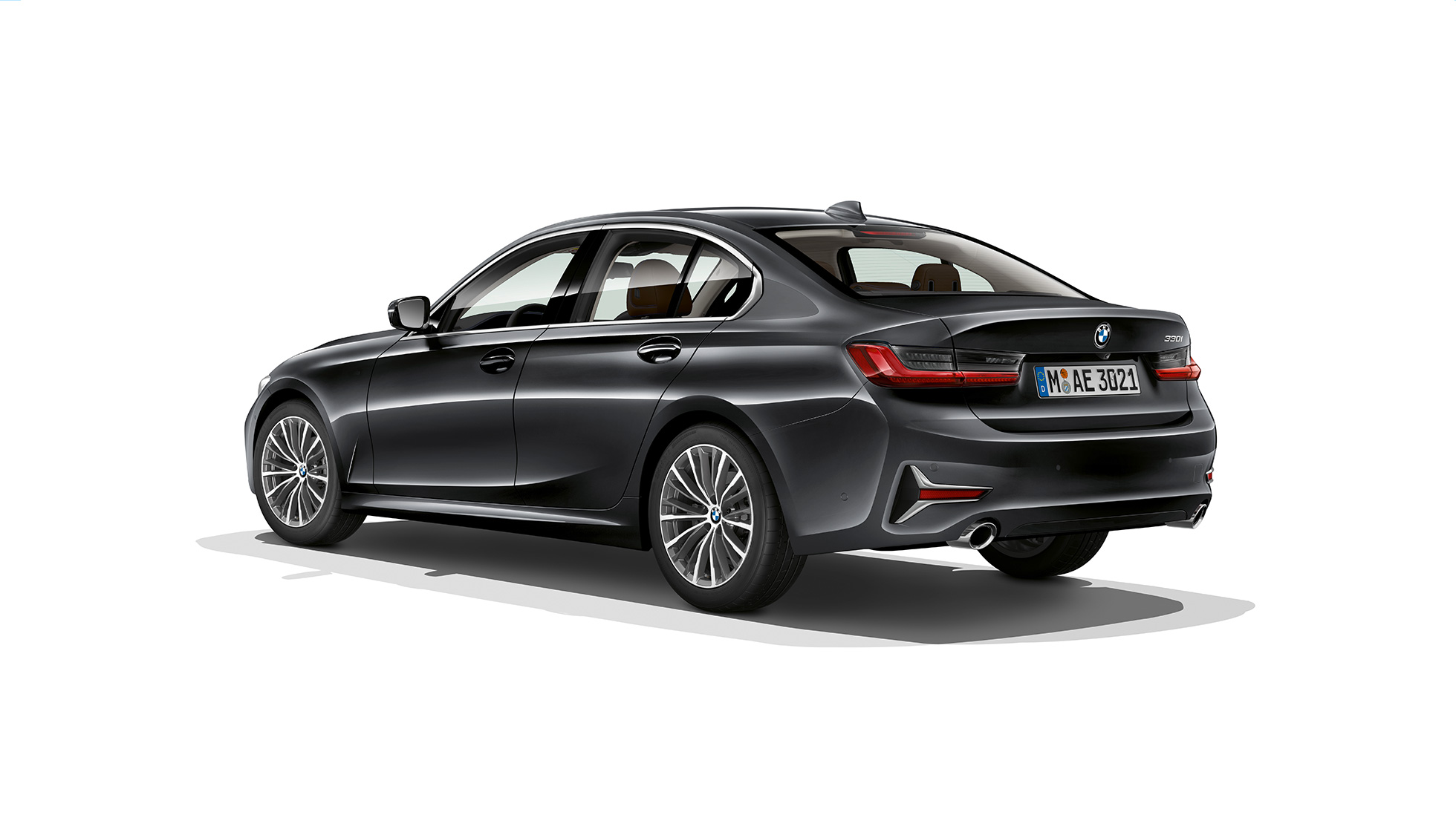BMW Serije 3 Sedan, pozadina modela Luxury Line. Tročetvrtinski snimak otpozadi modela BMW Serije 3 Sedan sa elementima Luxury Line.