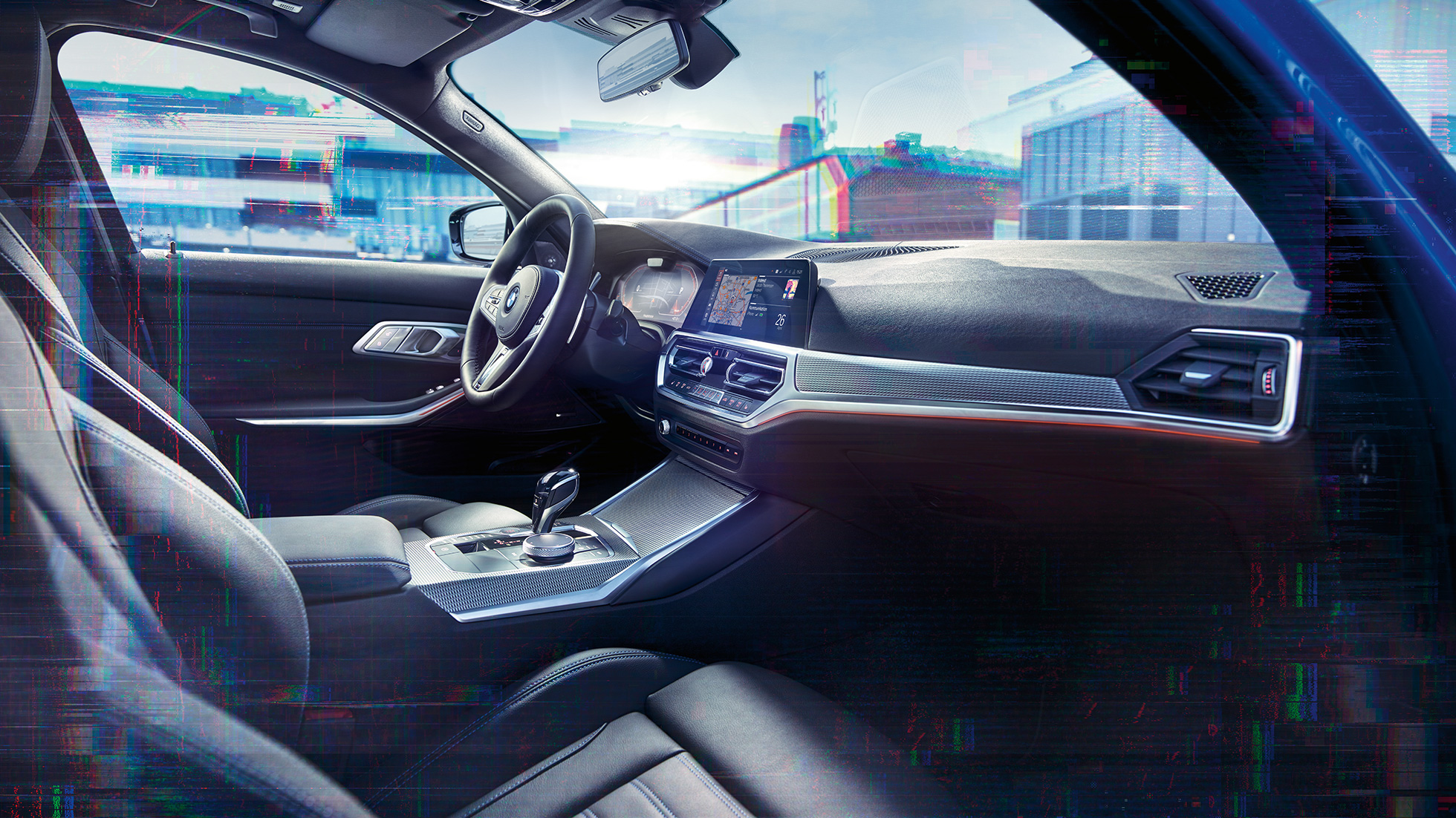 BMW Serije 3 Sedan, BMW Live Cockpit Professional. Pogled izbliza na enterijer modela BMW Serije 3 Sedan sa sistemom BMW Live Cockpit Professional.