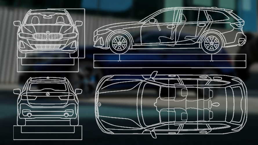 BMW Serija 3 Touring LCI G21 ilustracija sa tehničkim podacima BMW Serija 3 Touring LCI G21 ilustracija sa tehničkim podacima