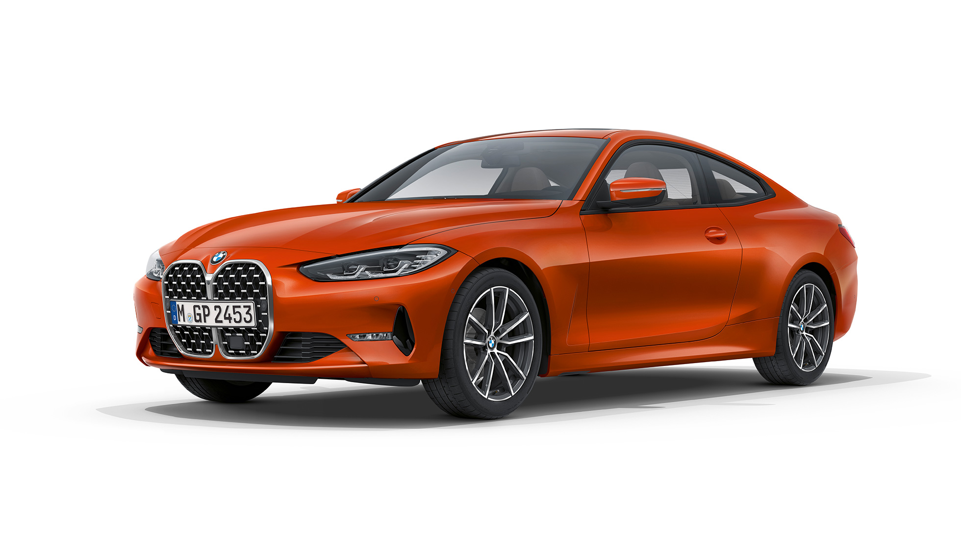 Pogled spreda BMW kupe serija 4 osnovni paket opreme G22 2020 BMW kupe serija 4 G22 2020 Osnovni paket opreme Sunset Orange metalik pogled spreda