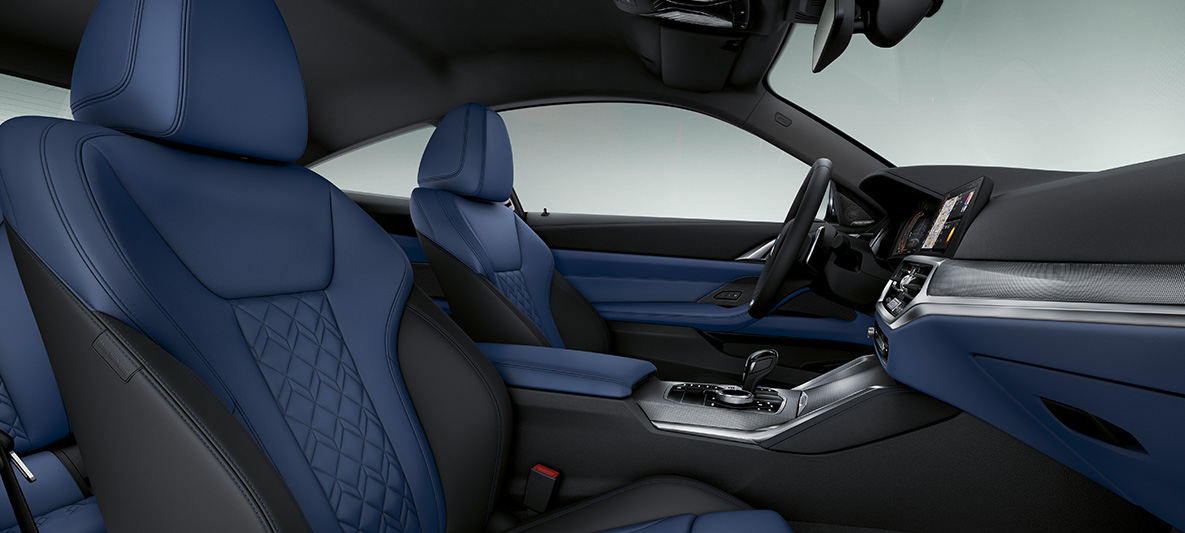 Kožne obloge 'Merino' Fjord Blue/Black BMW kupe serija 4 Individual G22 2020 enterijer BMW Individual proširena oprema 'Merino' Fjord Blue/Black BMW kupe serija 4 Individual G22 2020 enterijer