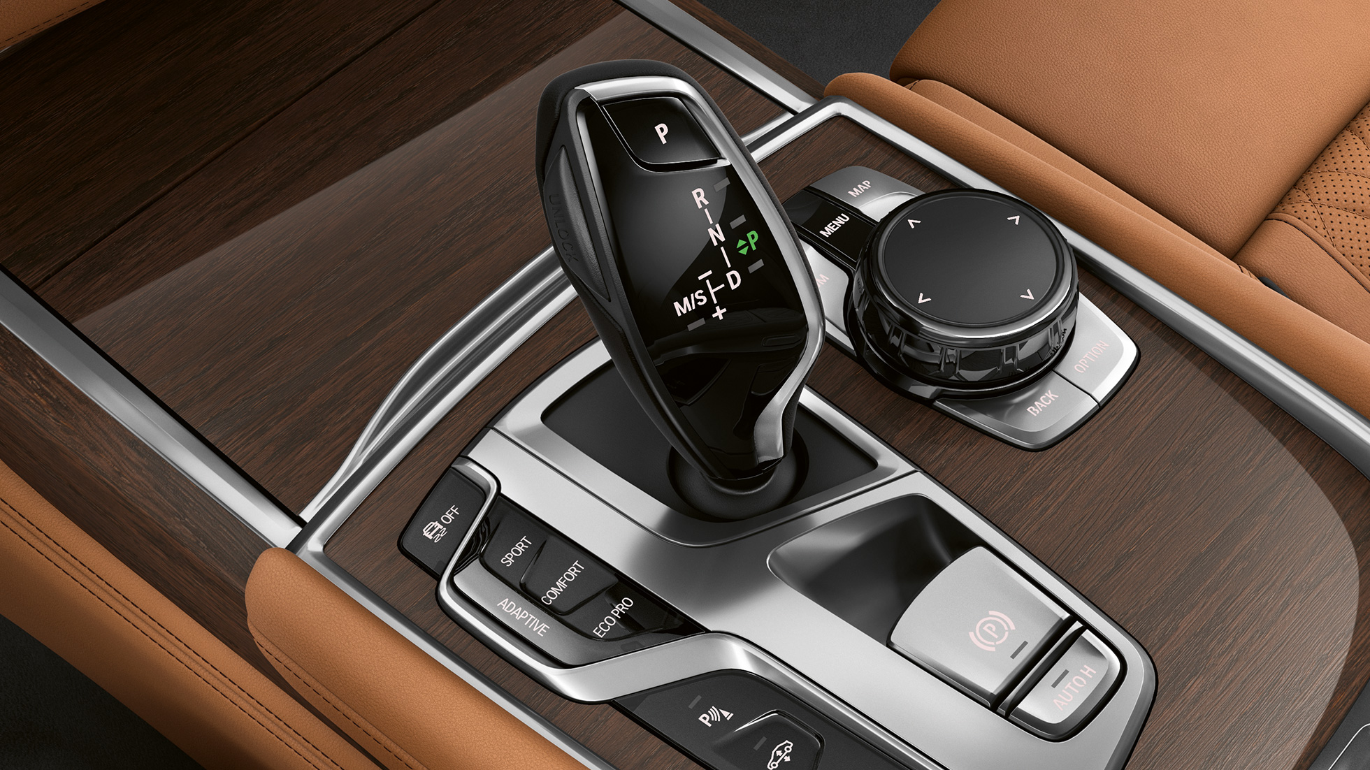 BMW Serije 7 Sedan sa dizajnom eksterijera Pure Excellence, izbornik brzina BMW Serije 7 Sedan sa dizajnom eksterijera Pure Excellence: Pogled izbliza na izbor brzina