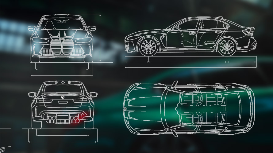 Ilustracija dimenzija BMW M3 Sedan G80 Ilustracija dimenzija BMW M3 Sedan G80