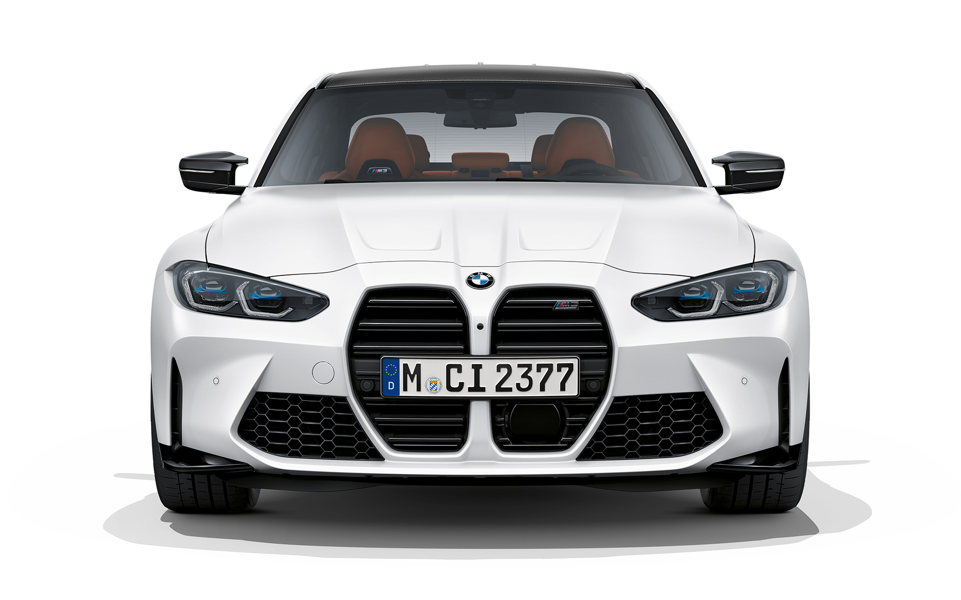 BMW M3 Competition G80 2020 Frozen Brilliant bele metalik boje prednji prikaz