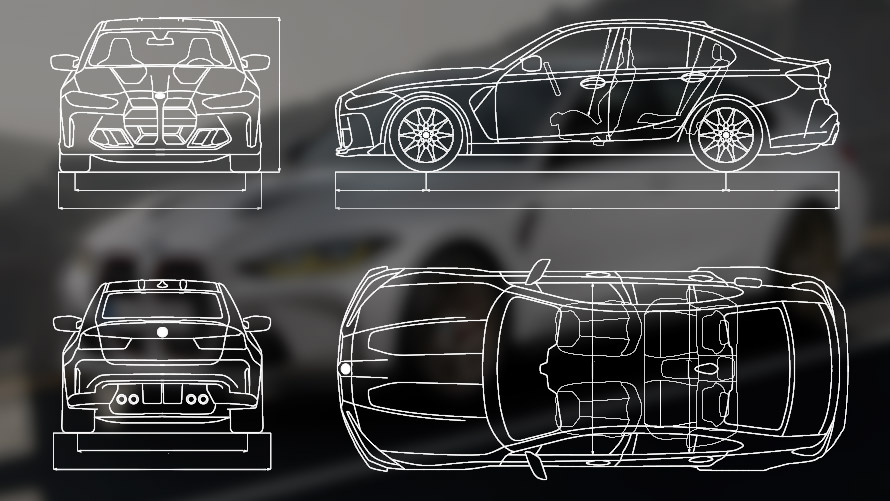 Ilustracija dimenzija BMW M3 CS G80 Ilustracija dimenzija BMW M3 CS G80