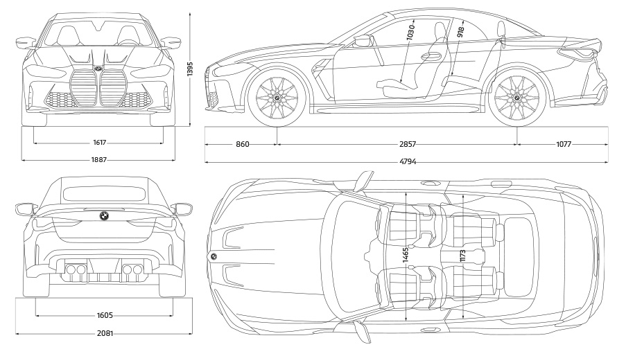BMW M4 Competition kabriolet sa M xDrive-om G83 2021 linije pogled sa strane BMW M4 Competition kabriolet sa M xDrive-om G83 2021 dimenzije linija pogled sa strane