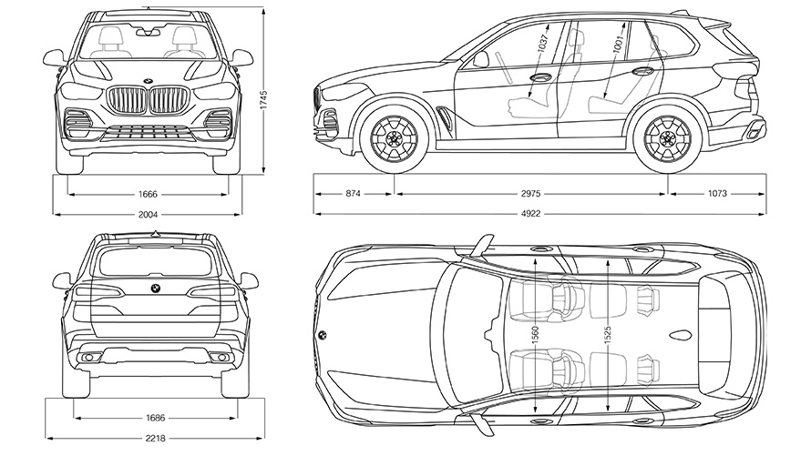 Red sa ilustracijom dimenzija modela BMW X5 Red sa ilustracijom dimenzija modela BMW X5