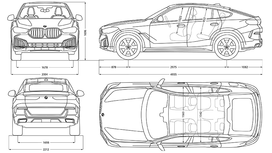 Red sa ilustracijom dimenzija modela BMW X6 Red sa ilustracijom dimenzija modela BMW X6