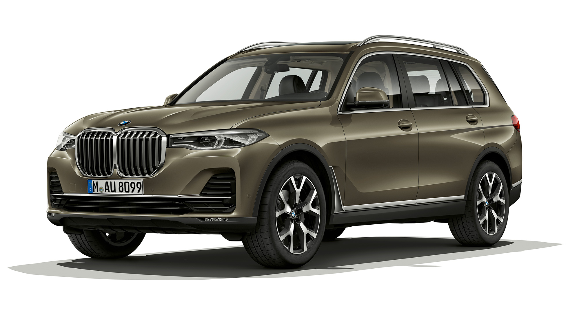 BMW X7 Standardna oprema Studijski snimak modela BMW X7 tročetvrtinski pogled spreda u boji Vermont bronze